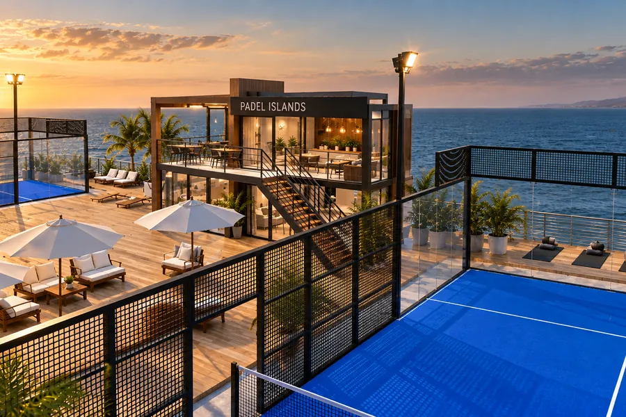 Clubhouse with terrace between the courts
