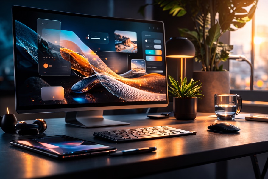 Moderner Design-Arbeitsplatz mit Bildschirm